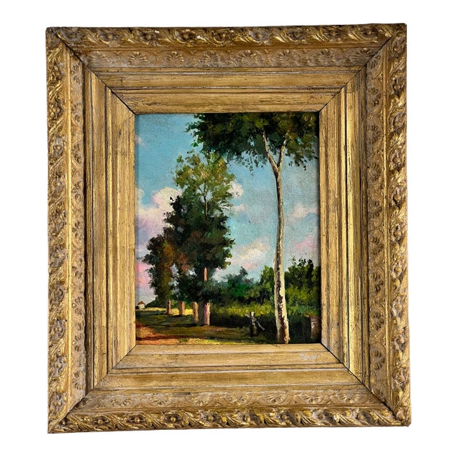 Antique Continental School Oil on Board Painting “Sunny Tree Lined Path” Unsigned C. Early 20th Century For Sale