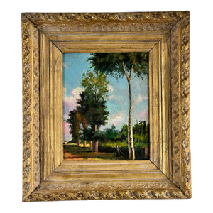 Antique Continental School Oil on Board Painting “Sunny Tree Lined Path” Unsigned C. Early 20th Century