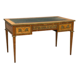 Louis XVI Style, Marquetry, Leather, Writing Desk, France, 19th. For Sale