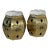 Pair Vintage Pierced Brass Chinese Garden Stools With Removable Cushions For Sale
