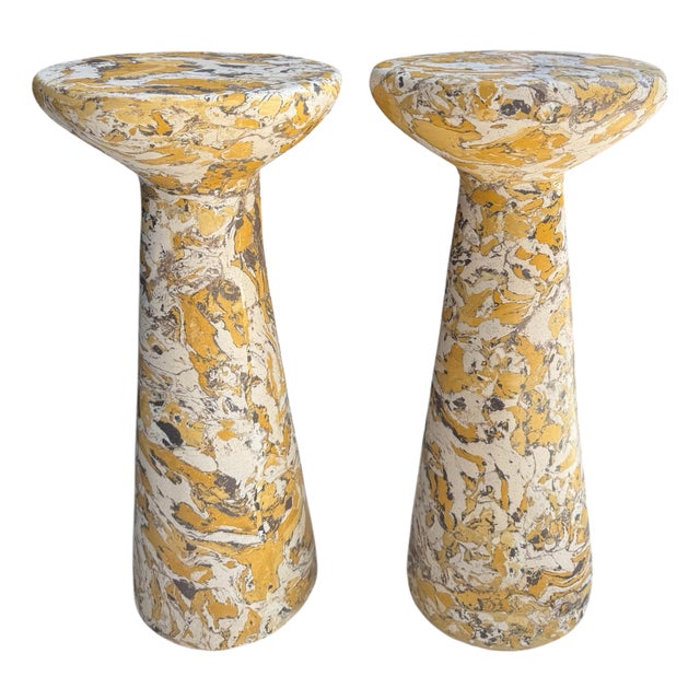 Pair of Scagliola Drink Tables in Giallo Tigrato Faux Marble For Sale