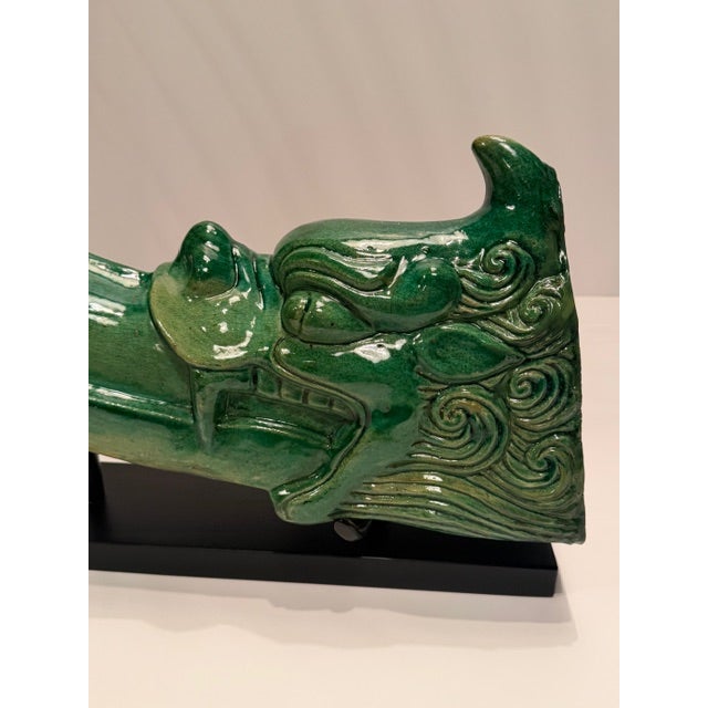 Chinese Chinese Antique Glazed Ceramic Dragon Roof Tile on Custom Stand For Sale - Image 3 of 12
