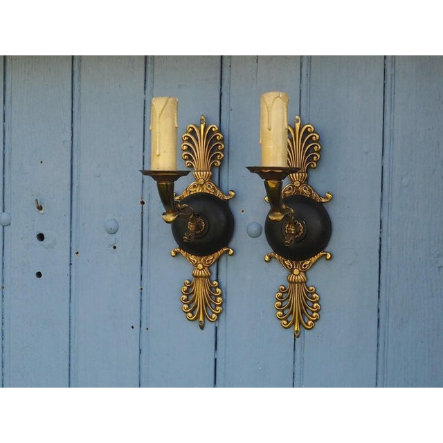 1920s French Serpent Wall Sconces in Ornate Bronze and Gold, 1920s, Set of 2 For Sale - Image 5 of 18
