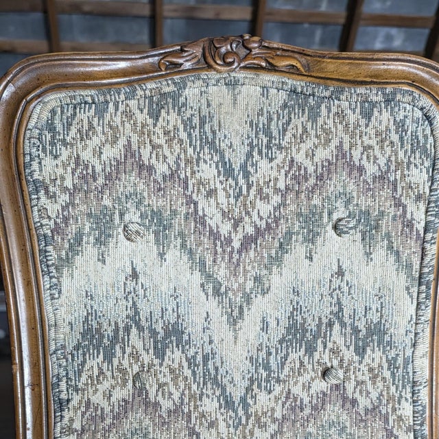 Henredon Henredon Louis XV French Provincial Dining Side Chairs in Flame-Stitch Upholstery, Set of 6 For Sale - Image 4 of 18