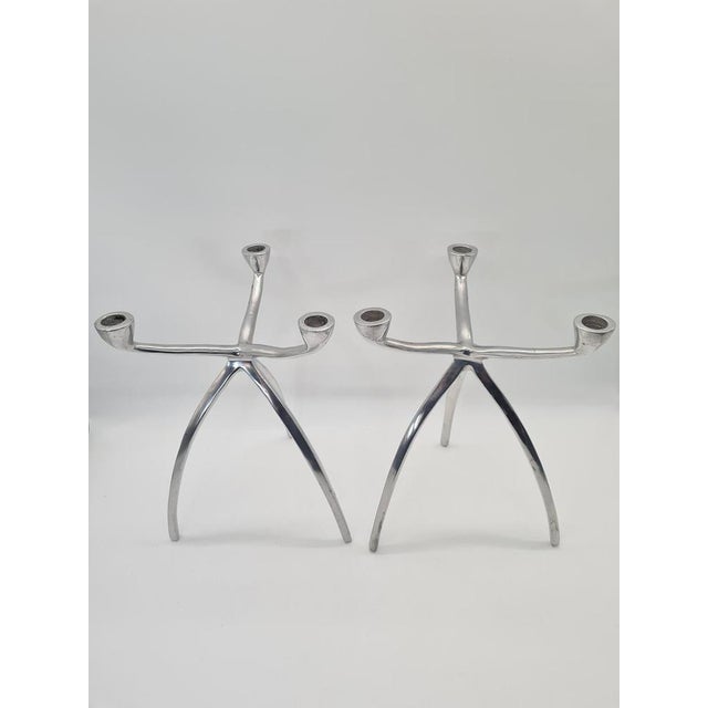 Metal Vintage Space Age Aluminum Candlesticks, 1960s, Set of 2 For Sale - Image 7 of 9