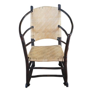 Antique Stamped Old Hickory Andrew Jackson Rattan Adirondack Lodge Rocking Chair For Sale