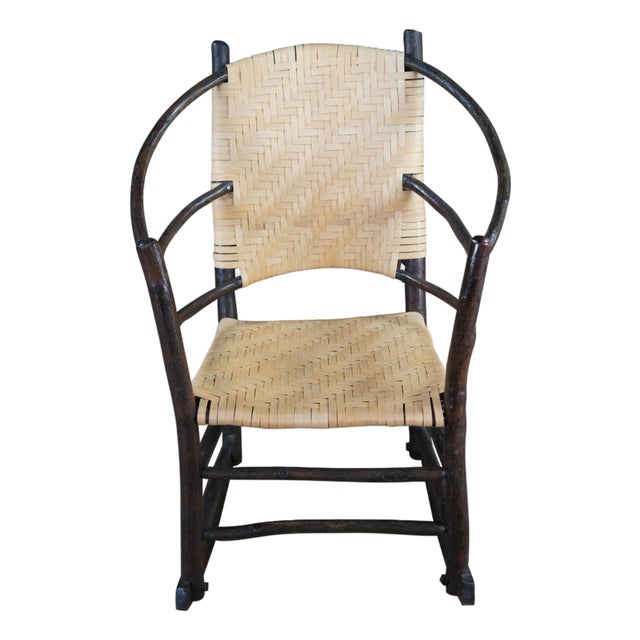 Antique Stamped Old Hickory Andrew Jackson Rattan Adirondack Lodge Rocking Chair For Sale