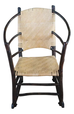 Antique Stamped Old Hickory Andrew Jackson Rattan Adirondack Lodge Rocking Chair