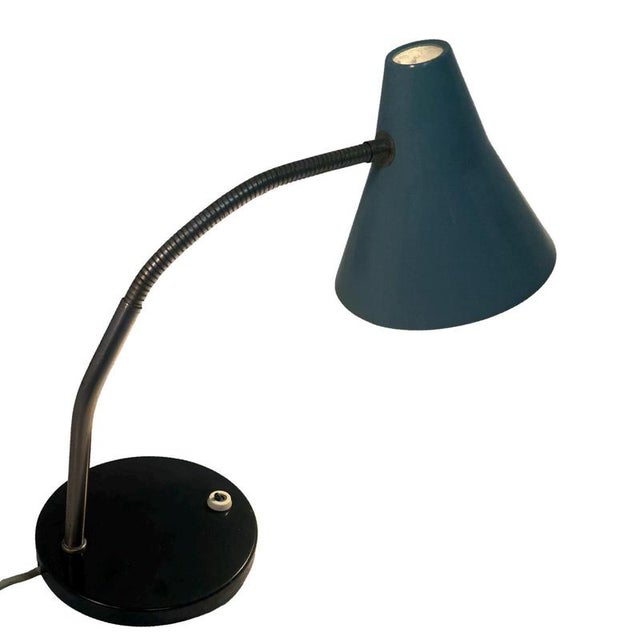 Late 20th Century Vintage Black Gooseneck Desk Lamp with Blue-Grey Shade, 1970s For Sale - Image 5 of 11