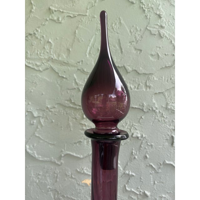 1960s 1960s Italian Empoli Amethyst Glass Genie Bottle Decanter With Original Stopper – 26.75” Tall For Sale - Image 5 of 11