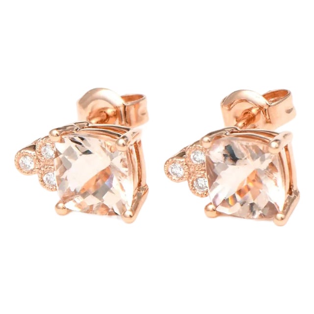 14KR Morganite(1.80) & Diamond(0.04) Stud Earrings, 2 pieces For Sale