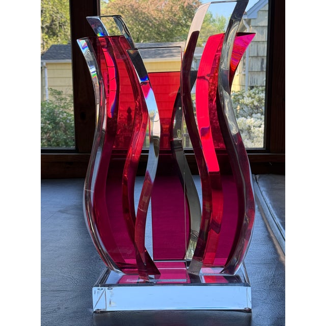 1990s Vintage David Muniz 23" Ruby Red & Clear Lucite Art Sculpture 1996, Signed. Rare For Sale - Image 5 of 14