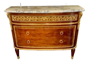 Antique French Louis XVI Style Mahogany and Gilt Bronze Commode