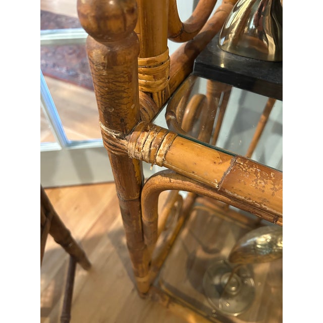 Mid 20th Century Vintage 4 Tier Chinoiserie Hollywood Regency Etagere or Bakers Rack With Glass Shelves For Sale - Image 11 of 11