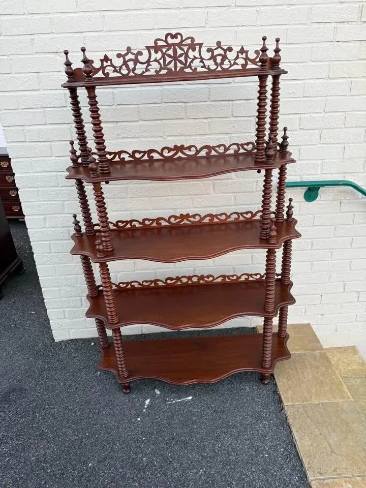 Antique Victorian Style Mahogany Wood Spindle 5 Tier Bookcase
