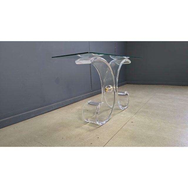 1970s Brass and Acrylic Glass Console Table, 1970s For Sale - Image 5 of 14