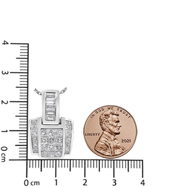 Early 21st Century 14K White Gold 2 1/5 Cttw Princess Cut Composite Diamond Pendant with Diamond Bale Pendant Necklace (H-I Color,SI1-SI2 Clarity) - NO CHAIN INCLUDED For Sale - Image 5 of 5