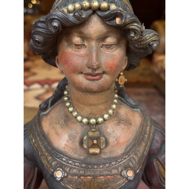 Antique Continental Wooden Medieval Noblewoman Figurehead- Architectural Salvage For Sale - Image 4 of 16