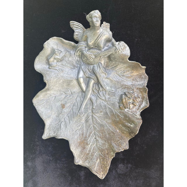 Art Nouveau Vintage Art Nouveau Style Winged Fairy Leaf Wall Plaque Tray For Sale - Image 3 of 9