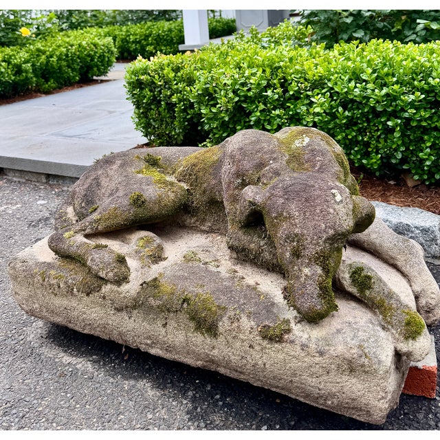 Cast Stone Dog Garden Statue With Moss Patina Mid 20th Century For Sale - Image 15 of 15