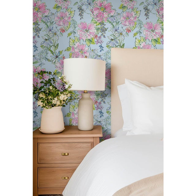Painter's Garden Blue Floral Grasscloth Wallpaper by House Party | 8 Yards For Sale - Image 4 of 8