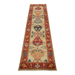 Kazak Runner 2’10” X 9’7” Gray Wool Tribal Hand-Knotted Oriental Rug For Sale
