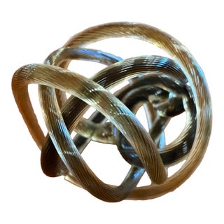 Vintage Ribbed Hand Blown Smoky Art Glass Knot Sculpture For Sale