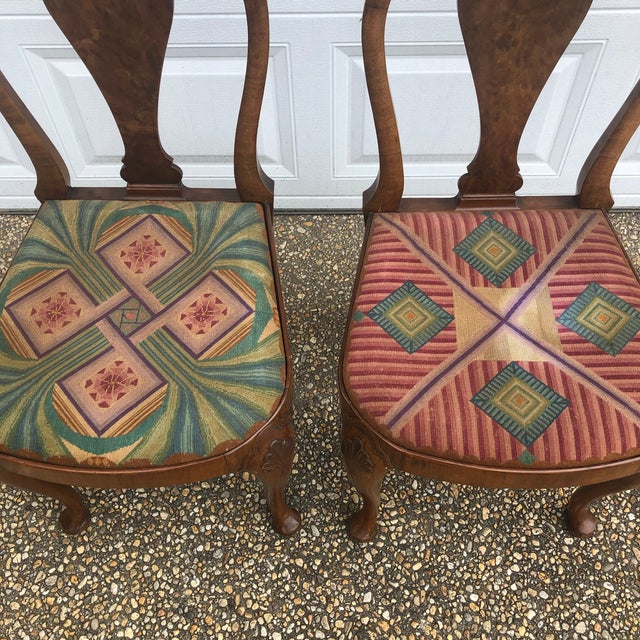 Mid 18th Century Early Twentieth Century Antique Queen Anne Revival Side Chairs With Original Tapestry/Needlepoint Upholstery, His and Hers, Near Pair For Sale - Image 5 of 11