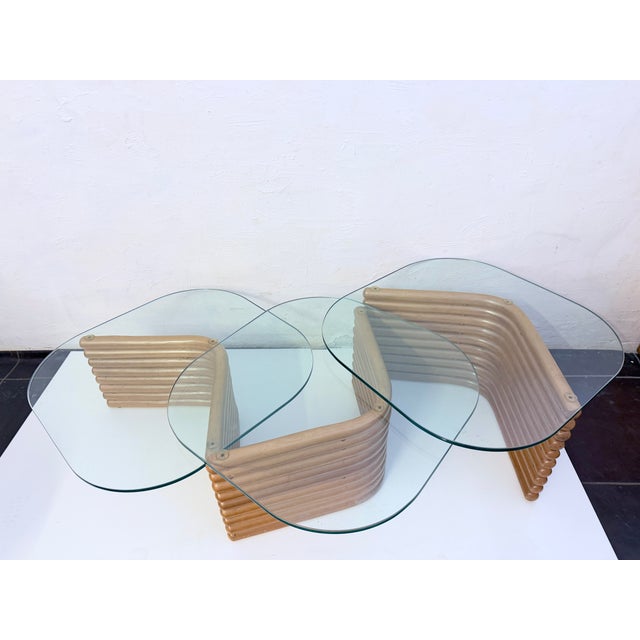 Vintage Hollywood Regency Nesting Tables in Rattan and Glass, 1960s, Set of 3 For Sale - Image 9 of 10