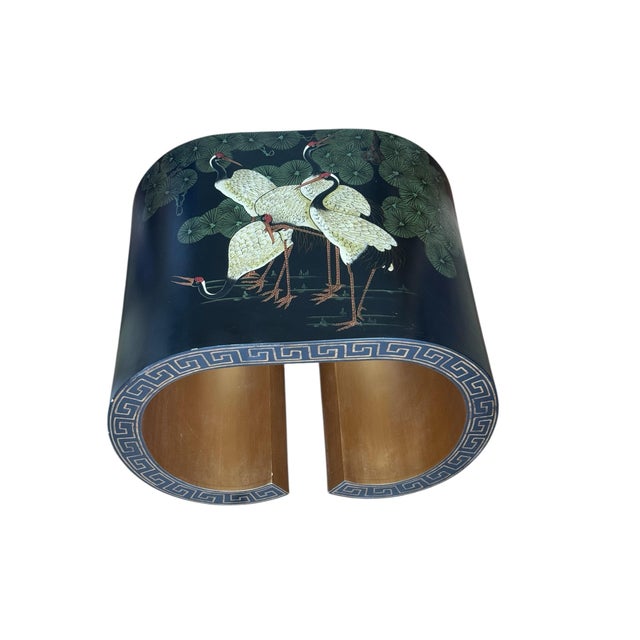 Black 1960s Karl Springer Style Cranes Art Motif Side Table With Gilt & Greek Keys For Sale - Image 8 of 10