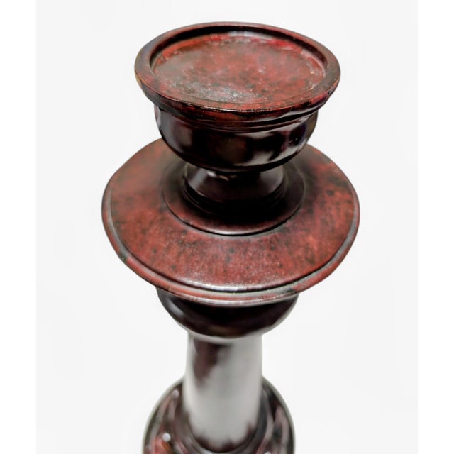 Faux Bois Rosewood Ceramic Candleholders - A Pair For Sale - Image 4 of 8