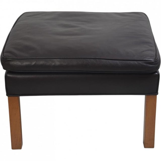Set of Wing Chair with Ottoman in Black Leather by Børge Mogensen, 1990s For Sale - Image 14 of 18