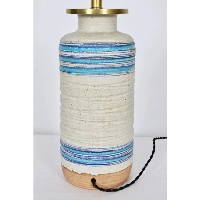 1950s Aldo Londi for Rosenthal Netter Cream Table Lamp with Blue Stripes For Sale - Image 12 of 13