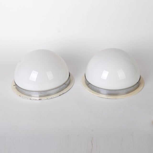 Glass Large Bauhaus Opaline Glass Ceiling or Wall Lamps by Zukov, 1940s, Set of 2 For Sale - Image 7 of 7