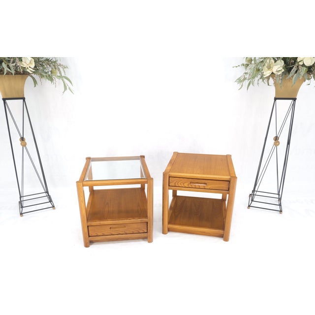 Pair of Quality Glass Top One Drawer Side End Tables Night Stands Thomasville MINT!