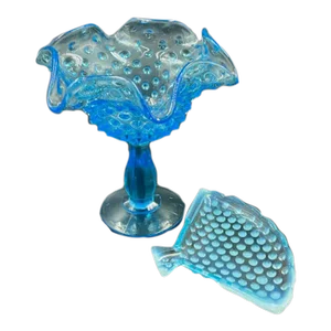 Early 20th Century Hobnail Stemmed Dish and Trinket Dish Set- 2 Pieces