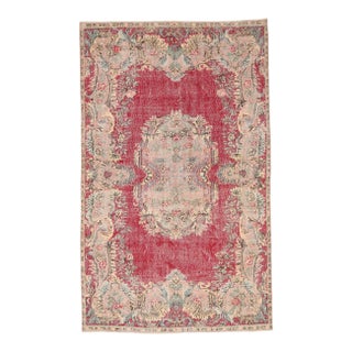 Mid 20th Century Vintage Distressed Turkish Oushak Rug For Sale