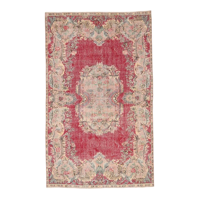 Mid 20th Century Vintage Distressed Turkish Oushak Rug For Sale
