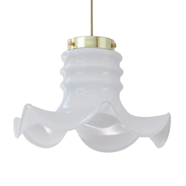 Vintage Suspension Light in White Milk Glass, Italy For Sale - Image 11 of 11