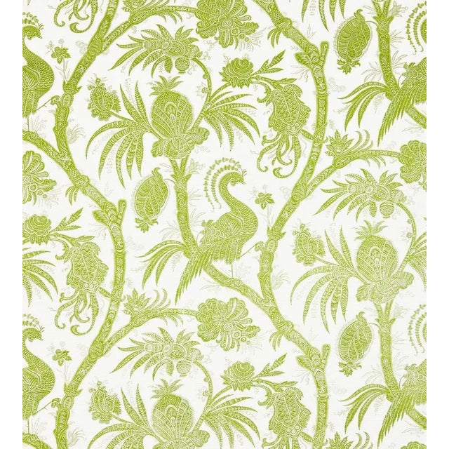Traditional The House of Scalamandré Balinese Peacock Linen Print Fabric, Pear For Sale - Image 3 of 3