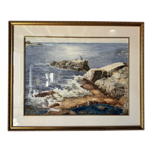1980s Vintage Coastal Landscape Watercolor Painting by Joe Yeager – Framed