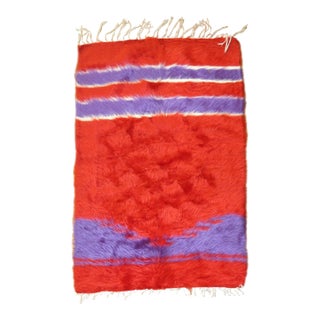 Red Purple Vintage Mohair Throw Rug - 2'6" x 3'8" For Sale