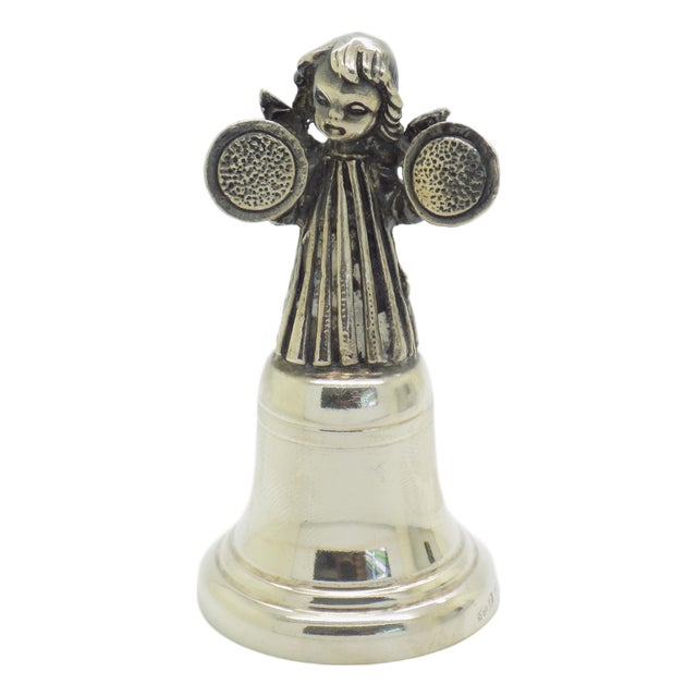 Vintage Italian Silver Brandimarte Silversmith Angel with Instrument Bell, Florence, 1980s For Sale