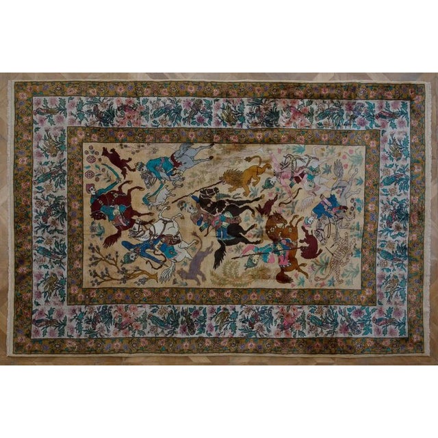Middle Eastern Hand-Knotted Hunting Tabriz Rug | Chairish