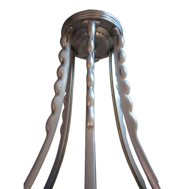 1930s Small Art Deco Six Sided Glass and Aluminum Chandelier For Sale - Image 5 of 17