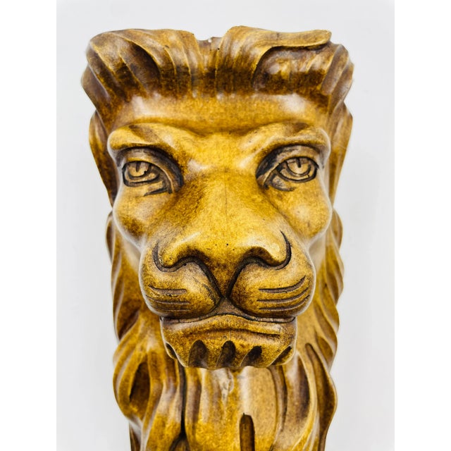 Early 20th Century Carved Wood Lion Head Wall Brackets- Set of 2 For Sale In Los Angeles - Image 6 of 12