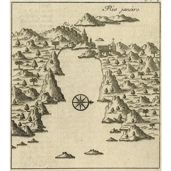 Early 18th Century Early Bird's-Eye Map View of Rio Di Janeiro and Guanabara Bay, Brazil, 1702 For Sale - Image 5 of 5