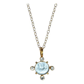 Cupid Dolphin Topaz Intaglio Necklace For Sale