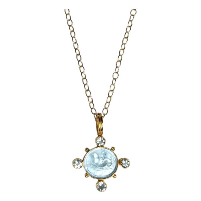Cupid Dolphin Topaz Intaglio Necklace For Sale