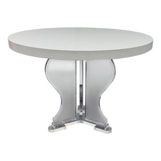 Bespoke Round White Caesarstone Top + Lucite Pedestal Base, 42 Inches For Sale
